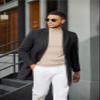 COOFANDY Men's Knit Mock Turtleneck Short Sleeve Casual Dress Sweater Solid Color Pullover Sweater Slim Fit Knitted Basic Tops Apricot Small view 4