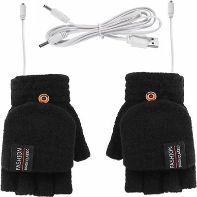 Knitted Heated Glove Winter Fingerless Glove 2 in 1 Warm Mitten Full Half Finger Hand Warm Laptop Heated Flip Top Mitten
