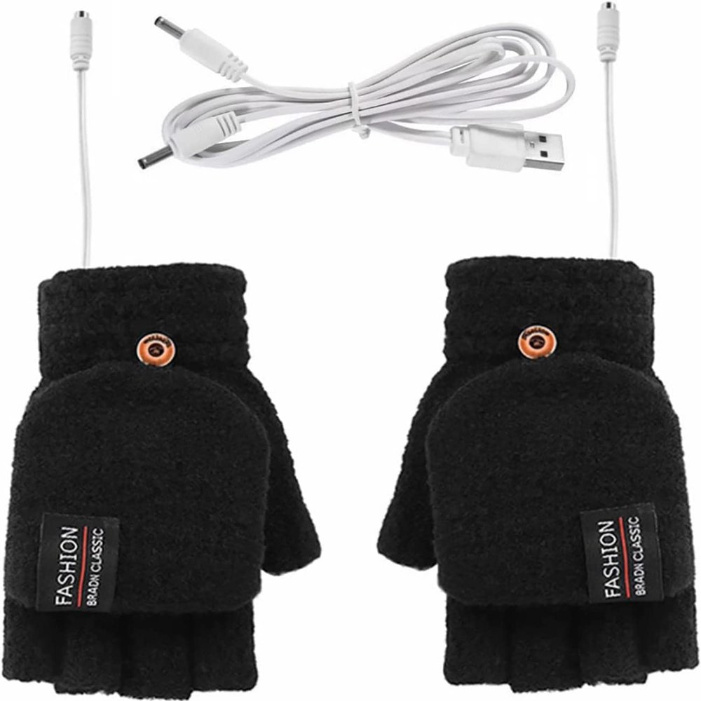 Knitted Heated Glove Winter Fingerless Glove 2 in 1 Warm Mitten Full Half Finger Hand Warm Laptop Heated Flip Top Mitten