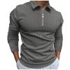 XUETON Mens Long Sleeve Polo Shirts Big and Tall Muscle Golf Tennis T-Shirts Zip Up V Neck Striped Tees Casual Summer Tops(Grey,Large) view 1
