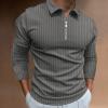 XUETON Mens Long Sleeve Polo Shirts Big and Tall Muscle Golf Tennis T-Shirts Zip Up V Neck Striped Tees Casual Summer Tops(Grey,Large) view 2
