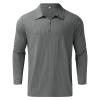 XUETON Mens Long Sleeve Polo Shirts Big and Tall Muscle Golf Tennis T-Shirts Zip Up V Neck Striped Tees Casual Summer Tops(Grey,Large) view 4