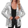 XUETON Womens Casual Sequin Blazers Jackets Long Sleeve Open Front Work Office Party Sequin Shimmer Sparkly Cardigan Coat(Silver,Small) view 2