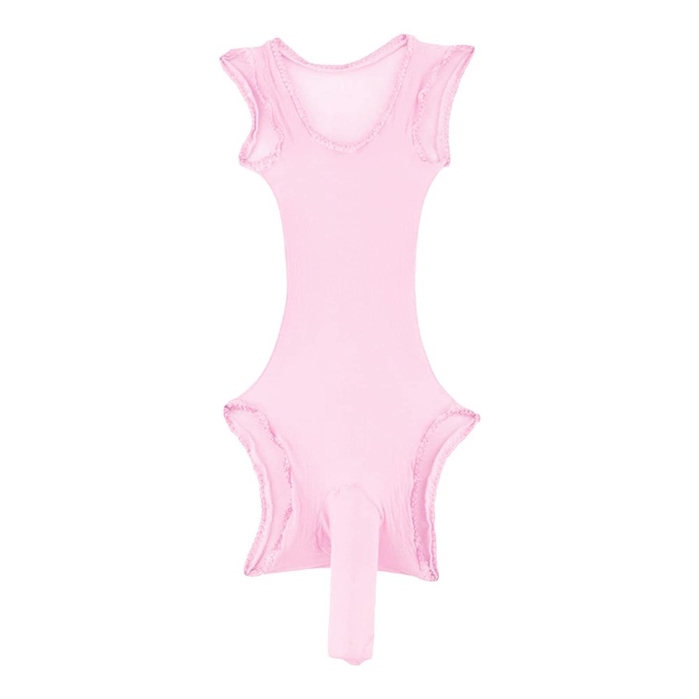 Men's Jockstrap Bodysuit Sheer See Through Underwear One Piece Bulge Lace Bodysuit Leotard Lingerie Nightwear (Pink,One Size)