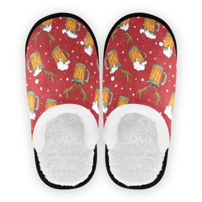 Boccsty Beer Mugs Spa Slippers Santa Hat Deer Antler Christmas House Slippers Memory Foam Slippers Indoor Outdoor Home Shoes L for Men Woman