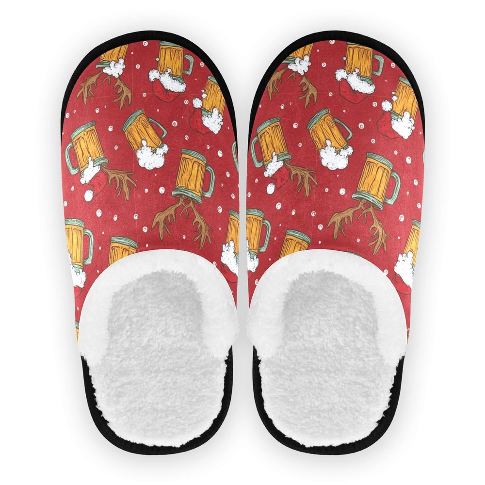 Boccsty Beer Mugs Spa Slippers Santa Hat Deer Antler Christmas House Slippers Memory Foam Slippers Indoor Outdoor Home Shoes L for Men Woman