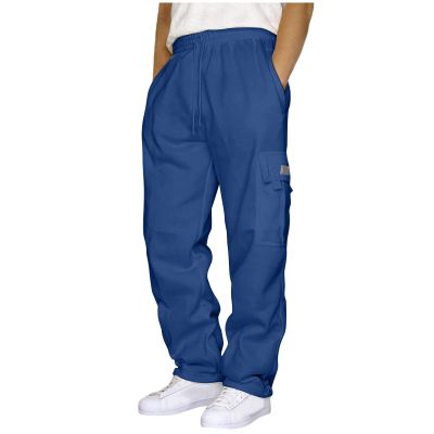 Men's Heavyweight Fleece Cargo Sweatpants Elastic Waist Drawstring Athletic Trousers Casual Baggy Jogger Pants with Pockets