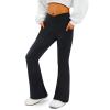 COPYLEAF Women's Flare Yoga Pants with Pockets-V Crossover High Waisted Bootcut Yoga Leggings-Flare Bell Bottom Workout Gym Leggings Black view 1
