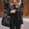 DASEIS Pu Moto Biker Outwear, Long Sleeve Fashion Coats Teen Girls Winter Beach Short Lightweight Fitted Crewneck Coats Solid Color Zip Up Faux Leather Coat for Women Black view 2