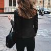 DASEIS Pu Moto Biker Outwear, Long Sleeve Fashion Coats Teen Girls Winter Beach Short Lightweight Fitted Crewneck Coats Solid Color Zip Up Faux Leather Coat for Women Black view 3