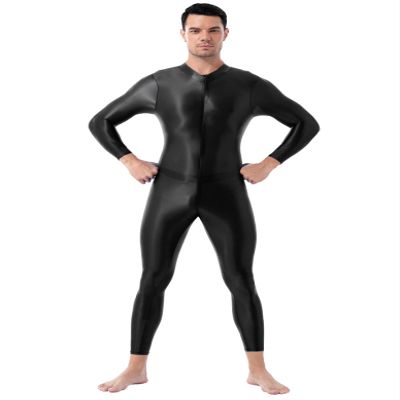 Loloda Mens Turtleneck Shimmery Smooth Long Sleeve Unitard Bodysuit Jumpsuit Dancewear Clubwear Black One Size