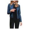 DASEIS Faux Leather Bomber Jacket, Work Short Long Sleeve Coats Women Classic Winter Fit Scoop Neck Overcoat Solid Zip Faux Leather Light Coats for Women Royal Blue view 1