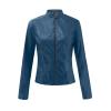 DASEIS Faux Leather Bomber Jacket, Work Short Long Sleeve Coats Women Classic Winter Fit Scoop Neck Overcoat Solid Zip Faux Leather Light Coats for Women Royal Blue view 3