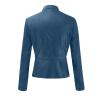 DASEIS Faux Leather Bomber Jacket, Work Short Long Sleeve Coats Women Classic Winter Fit Scoop Neck Overcoat Solid Zip Faux Leather Light Coats for Women Royal Blue view 4