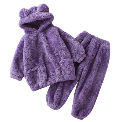 Toddler Kids Baby Girl Boy Clothes Winter Warm Fleece Hooded Bear Ear Sweatshirt Tops and Pants 2Pcs Fall Easter Outfits (Purple, 3-4 Years)