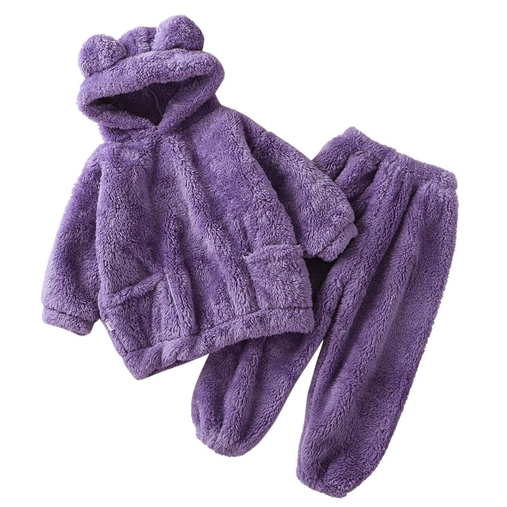 Toddler Kids Baby Girl Boy Clothes Winter Warm Fleece Hooded Bear Ear Sweatshirt Tops and Pants 2Pcs Fall Easter Outfits (Purple, 3-4 Years)