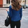 DASEIS Zip Up Motorcycle Short Coat, Long Sleeve Trendy Autumn Overcoat for Women Work Plus Size Faux Leather Light Jackets Fit Crew Neck Solid Zip Jacket for Ladies Blue view 3