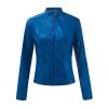 DASEIS Zip Up Motorcycle Short Coat, Long Sleeve Trendy Autumn Overcoat for Women Work Plus Size Faux Leather Light Jackets Fit Crew Neck Solid Zip Jacket for Ladies Blue view 4