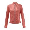 DASEIS Zip Up Faux Leather Bomber Coats, Park Plus Size Long-Sleeved Jacket for Women Hip Fall Lightweight Fit Scoop Neck Coats Solid Color Zip-Up Faux Leather Outerwear Woman Pink view 3