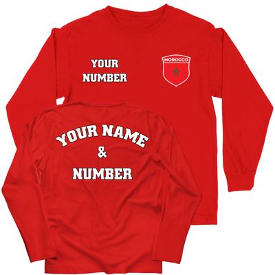 lepni.me Kids Shirt Morocco Football Jersey Your Name Number Moroccan Personalized Flag Badge Custom Soccer World Cup 2022 (12-13 Years Red Multi Color)
