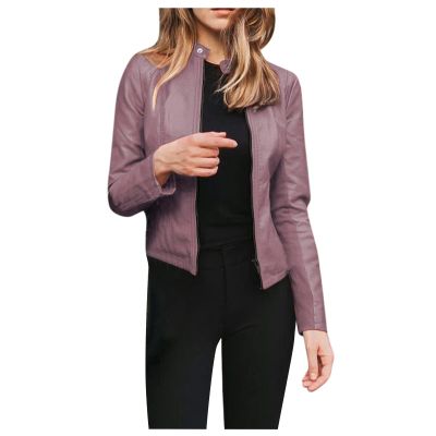 DASEIS Corp Leather Jacket, Camping Jacket Ladies Plus Size Long Sleeve Lounge Fall Zip Up Jacket Faux Fur Light Fit Scoop Neck Solid Color Jacket for Women Purple