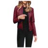 DASEIS Pu Moto Biker Outwear, Work Coats Women Crop Long Sleeve Classic Winter Zip Leather Coat Lightweight Fit Round Neck Solid Coats Teen Girls Wine view 1