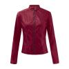DASEIS Pu Moto Biker Outwear, Work Coats Women Crop Long Sleeve Classic Winter Zip Leather Coat Lightweight Fit Round Neck Solid Coats Teen Girls Wine view 3