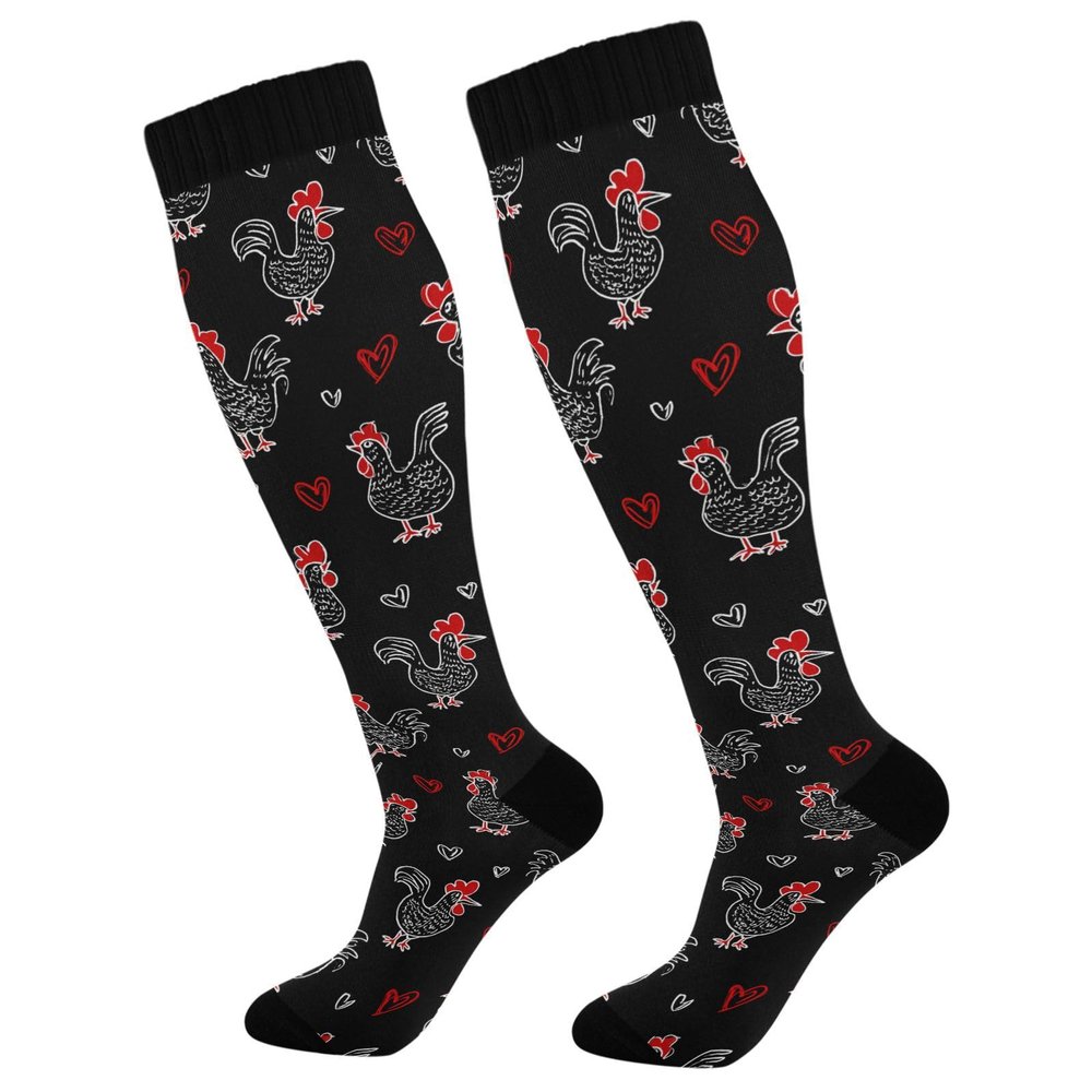 Wusikd Heart Roosters Compression Socks for Women and Men Circulation Cute Long Socks for Athletic Running 1