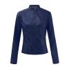DASEIS Zip Up Faux Leather Bomber Coats, Stylish Coats for Womens Fall Outdoor Oversized Long Sleeve Faux Leather Coats Lightweight Fit Scoop Neck Solid Zip-Up Coats Ladies Navy view 3