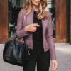 DASEIS Winter Coats For Women, Crops Long Sleeve Jacket Teen Girls Casual Winter Work Leather Light Coats Fit Scoop Neck Solid Zipfront Coats Ladies Purple view 2