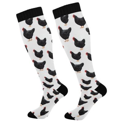 Wusikd Chicken Compression Socks for Women and Men Circulation Black Long Socks for Athletic Running 1