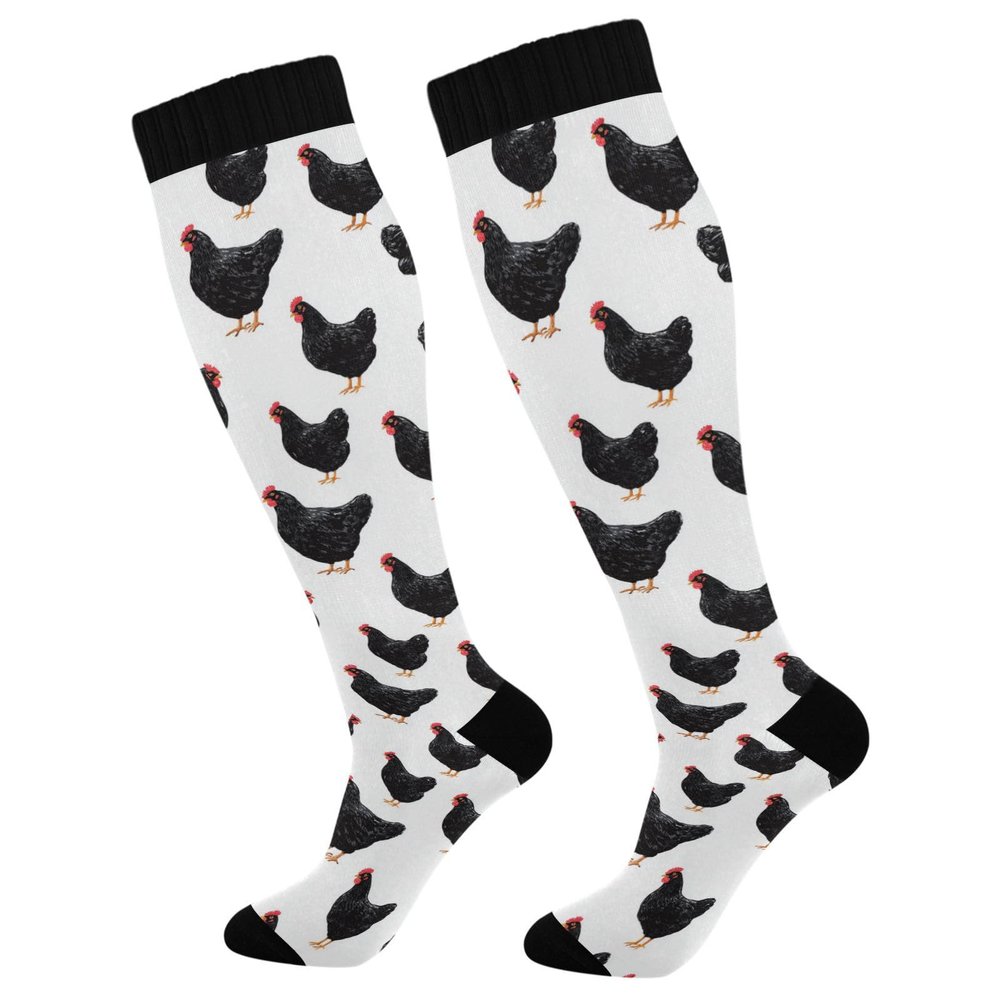 Wusikd Chicken Compression Socks for Women and Men Circulation Black Long Socks for Athletic Running 1