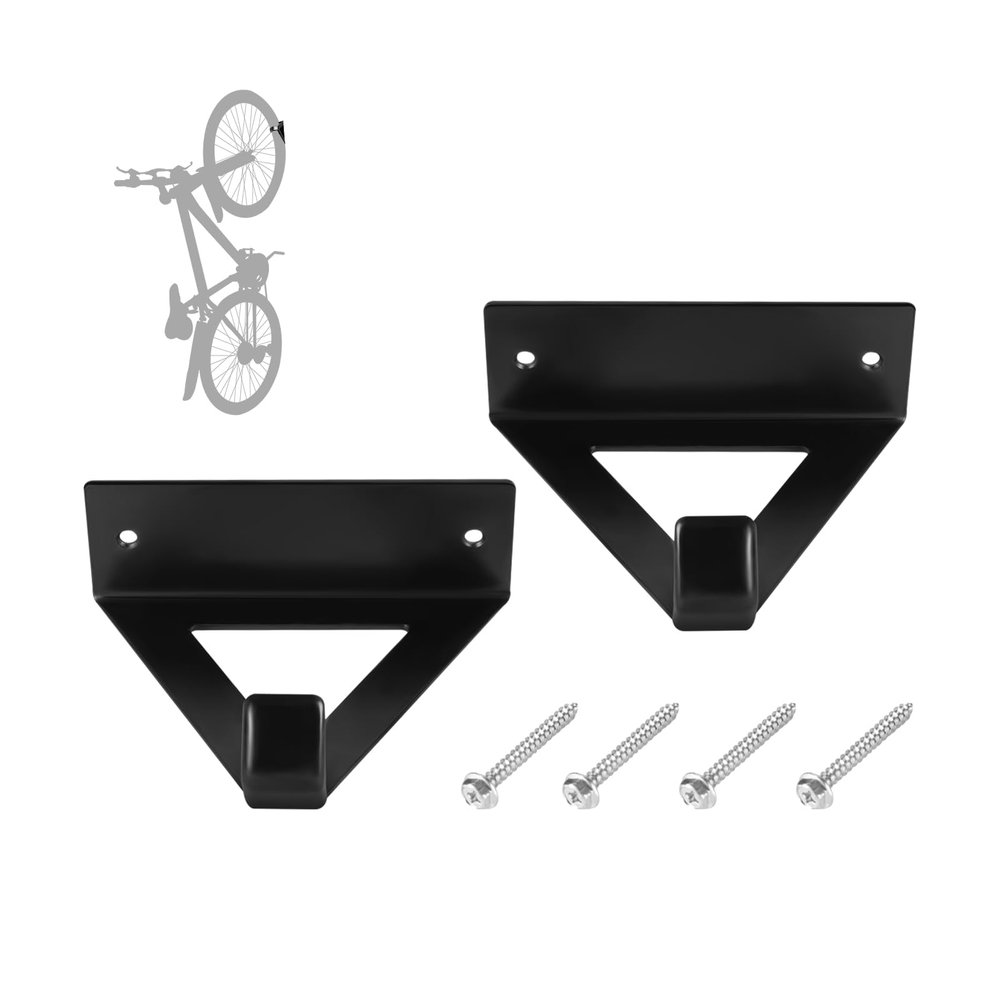 NiQinWuKin 2 Pack Bike Rack Wall Hook Wall Mount Bike Hook Holder Storage Rack for Indoor Storage and Garage Organization Flip-Up Bicycle Rack with EVA for Bicycles - Mountain (Triangle Black)