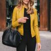 DASEIS Motorcycle Bike Faux Leather Coat, Oversize Jackets Women Long Sleeve Classic Winter Camping Scoop Neck Overcoat Solid Zip Up Leather Lightweight Fit Coats Ladies Yellow view 2