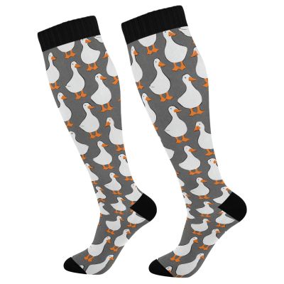Wusikd White Goose Compression Socks for Women and Men Circulation Cute Long Socks for Athletic Running 1