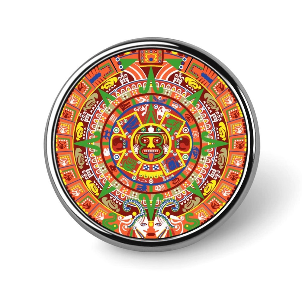 Aztec Calendar Round Brooch Pin for Men Women Personalized Badge Button Collar Pin Dress Scarf Jacket Accessories