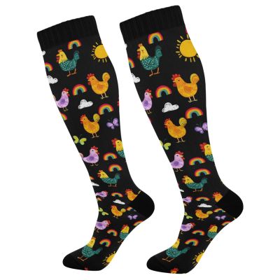 Wusikd Fun Chickens Compression Socks for Women and Men Circulation Birds Long Socks for Athletic Running 1