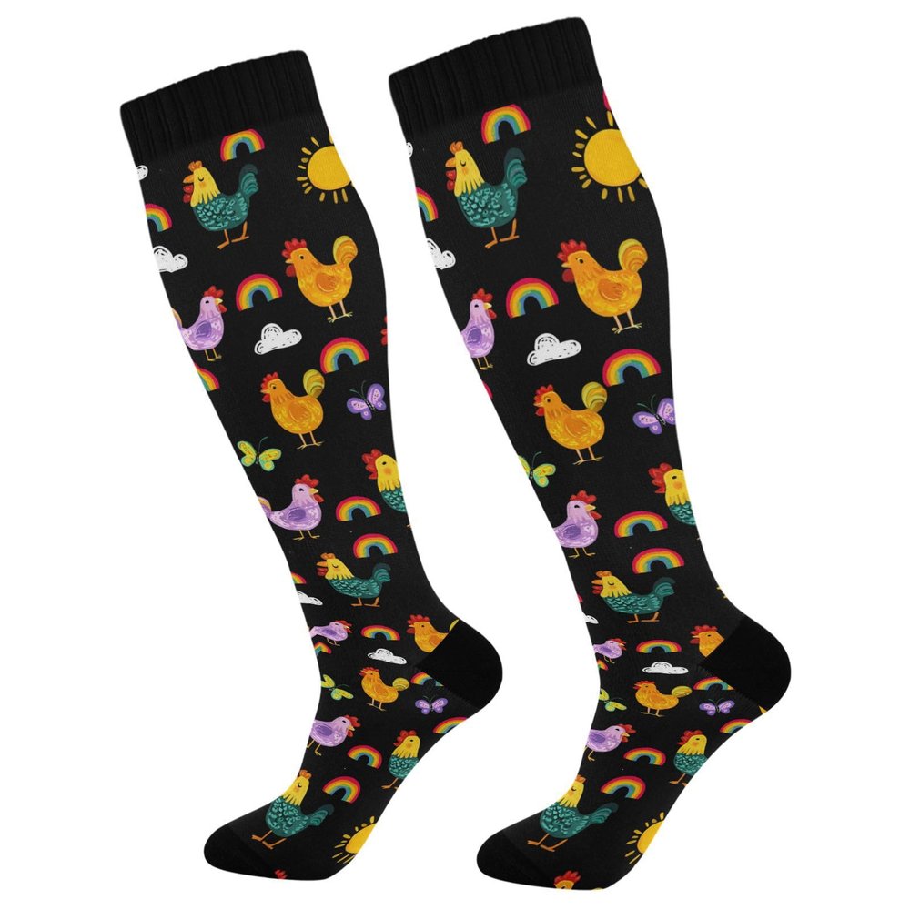 Wusikd Fun Chickens Compression Socks for Women and Men Circulation Birds Long Socks for Athletic Running 1