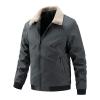 Maiyifu-GJ Men's Faux Fur Collar Bomber Jacket Winter Warm Zipper Lapel Vintage Coat Lightweight Thermal Trucker Coats (Grey,X-Large) view 1