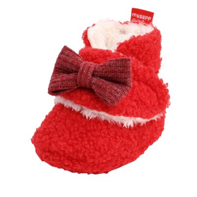 Baby Winter Boots Infant Slippers Fleece Winter Warm Prewalker Boots Soft Sole Crib Shoes Snow Boots 0-18 Months (Red, 0-6 Months)