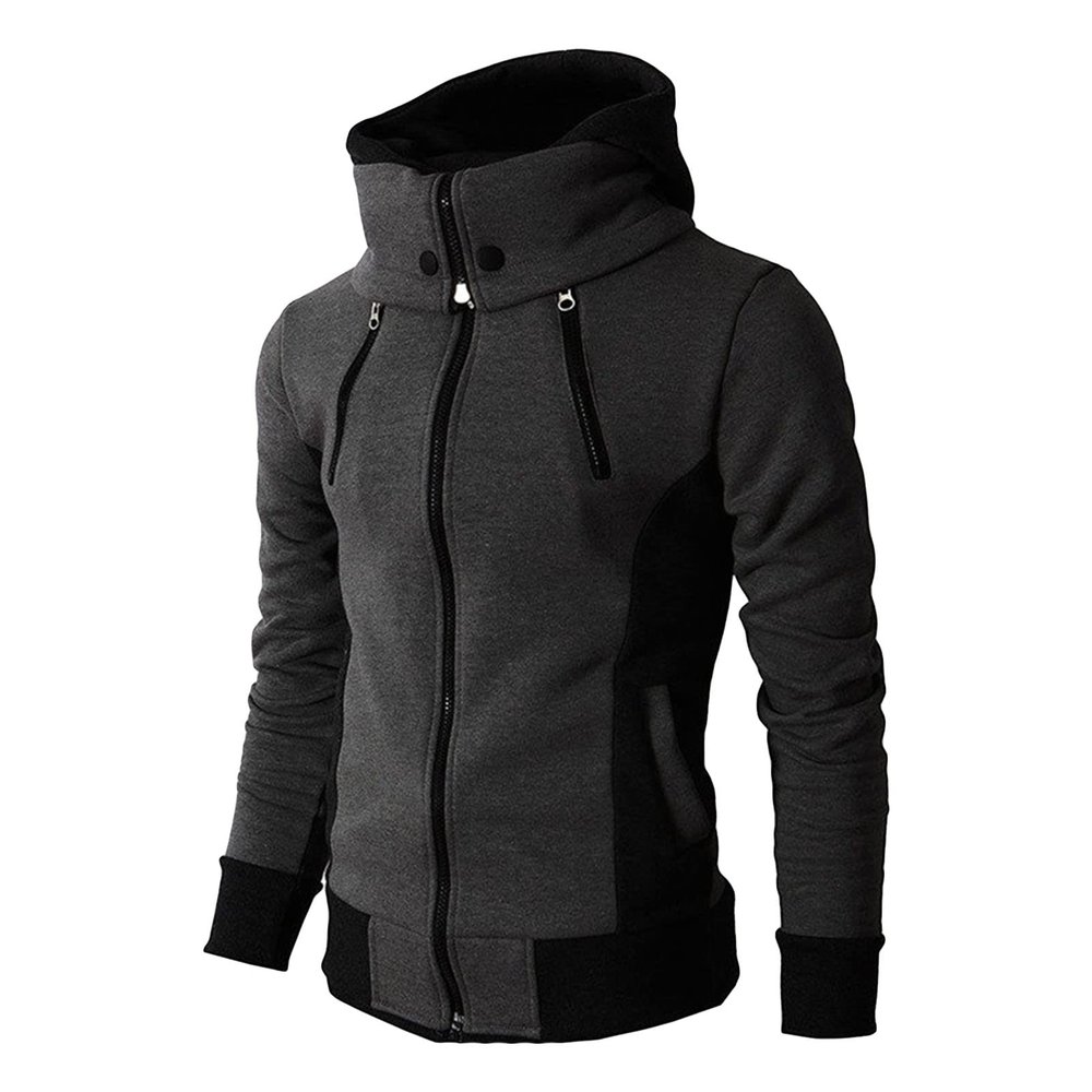 Maiyifu-GJ Zip Up Hoodies for Men Slim Fit Winter Warm Hooded Sweatshirt Jacket Long Sleeve Casual Windproof Coats (Dark Grey,Small)