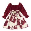 Kids Toddler Child Girls Long Ruffled Sleeve Patchwork Floral Print Princess Dress Outfits Belle (Red, 10-12 Years) view 1