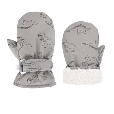 UTTPLL Toddler Gloves Infant Kids Winter Mittens Lined Fleece Ski Snow Gloves Baby Warm Waterproof Mittens for Toddler Boys Girls A Dinosaur Grey 6-24 Months