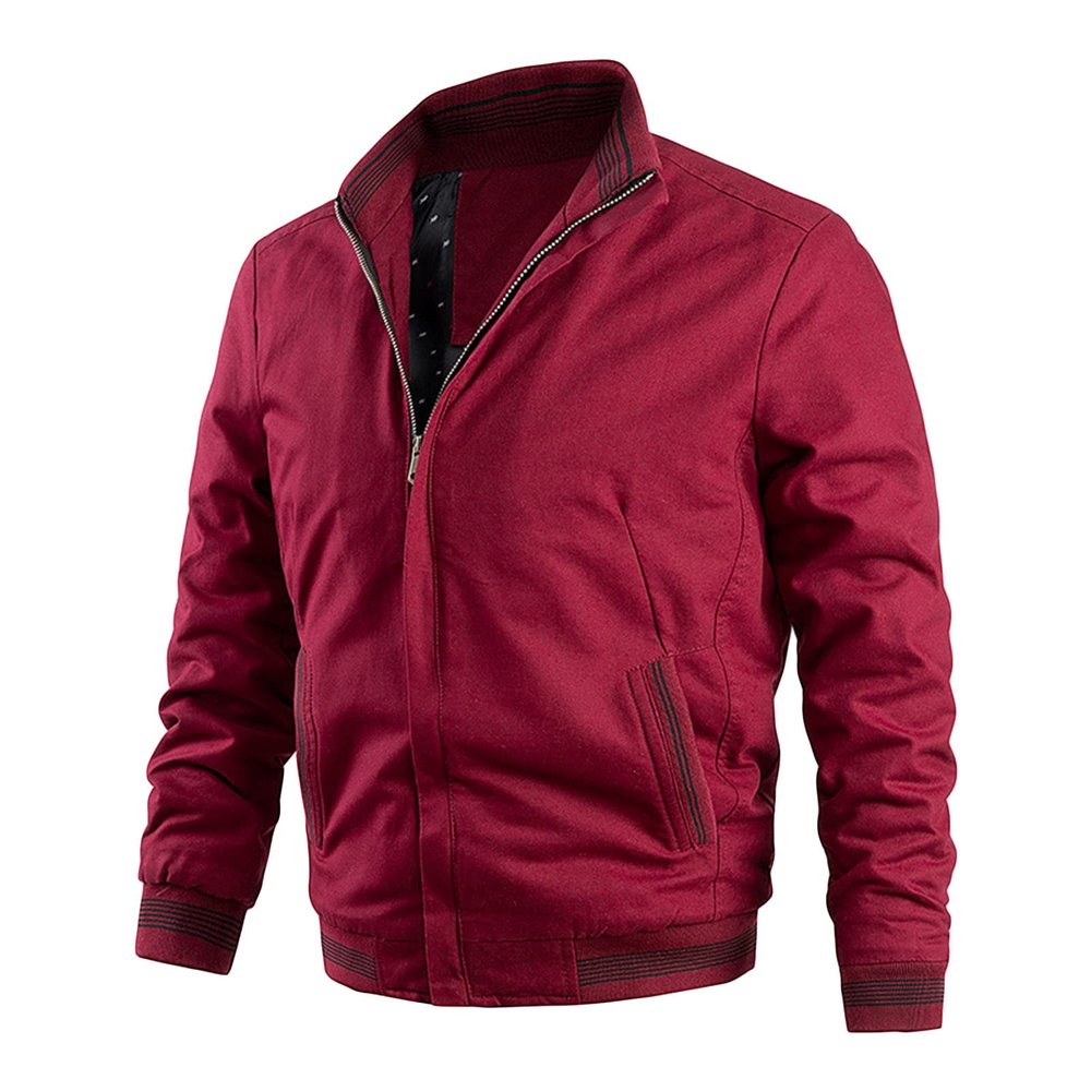 Maiyifu-GJ Bomber Jackets for Mens Fall Winter Slim Fit Lightweight Softshell Coat Cotton Windproof Varsity Baseball Coats (Red,Large)