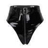 Linjinx Womens Latex High Waist Hollow Out Bandage Zipper Crotch Shorts Adjustable Buckle Bottoms Black A Small view 1