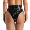 Linjinx Womens Latex High Waist Hollow Out Bandage Zipper Crotch Shorts Adjustable Buckle Bottoms Black A Small view 4