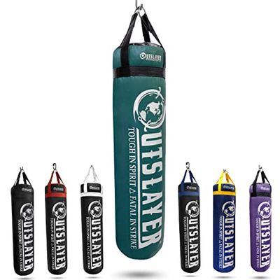 Outslayer Filled Punching Bag Boxing Training Practice MMA Heavy Bag 100 Pound Made in USA (Dark Green/Black, with D-Ring)