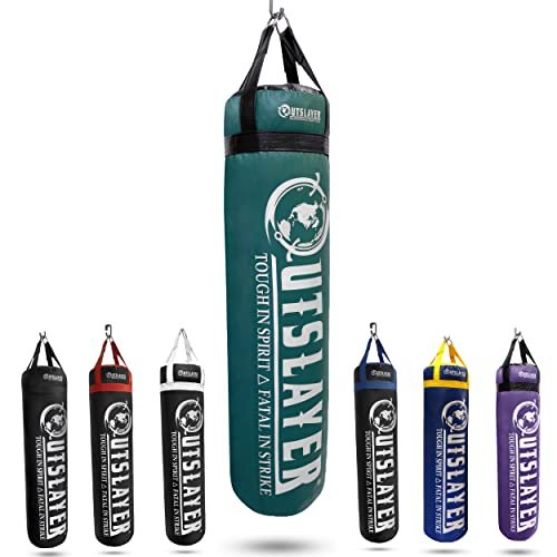 Outslayer Filled Punching Bag Boxing Training Practice MMA Heavy Bag 100 Pound Made in USA (Dark Green/Black, with D-Ring)