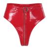 Linjinx Womens Latex High Waist Hollow Out Bandage Zipper Crotch Shorts Adjustable Buckle Bottoms Red A Small view 1