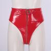 Linjinx Womens Latex High Waist Hollow Out Bandage Zipper Crotch Shorts Adjustable Buckle Bottoms Red A Small view 2
